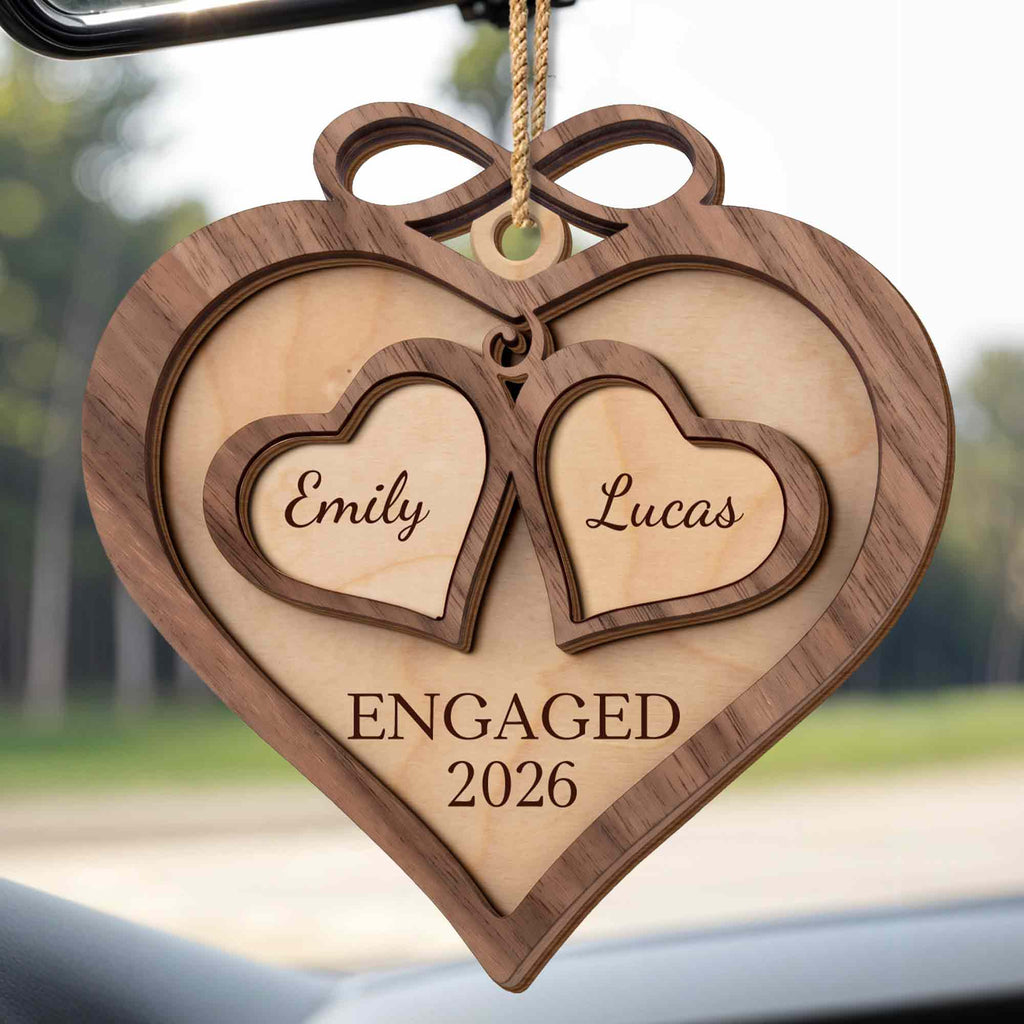 Engaged, Personalized Wood Ornament, Gift For Couples - 6