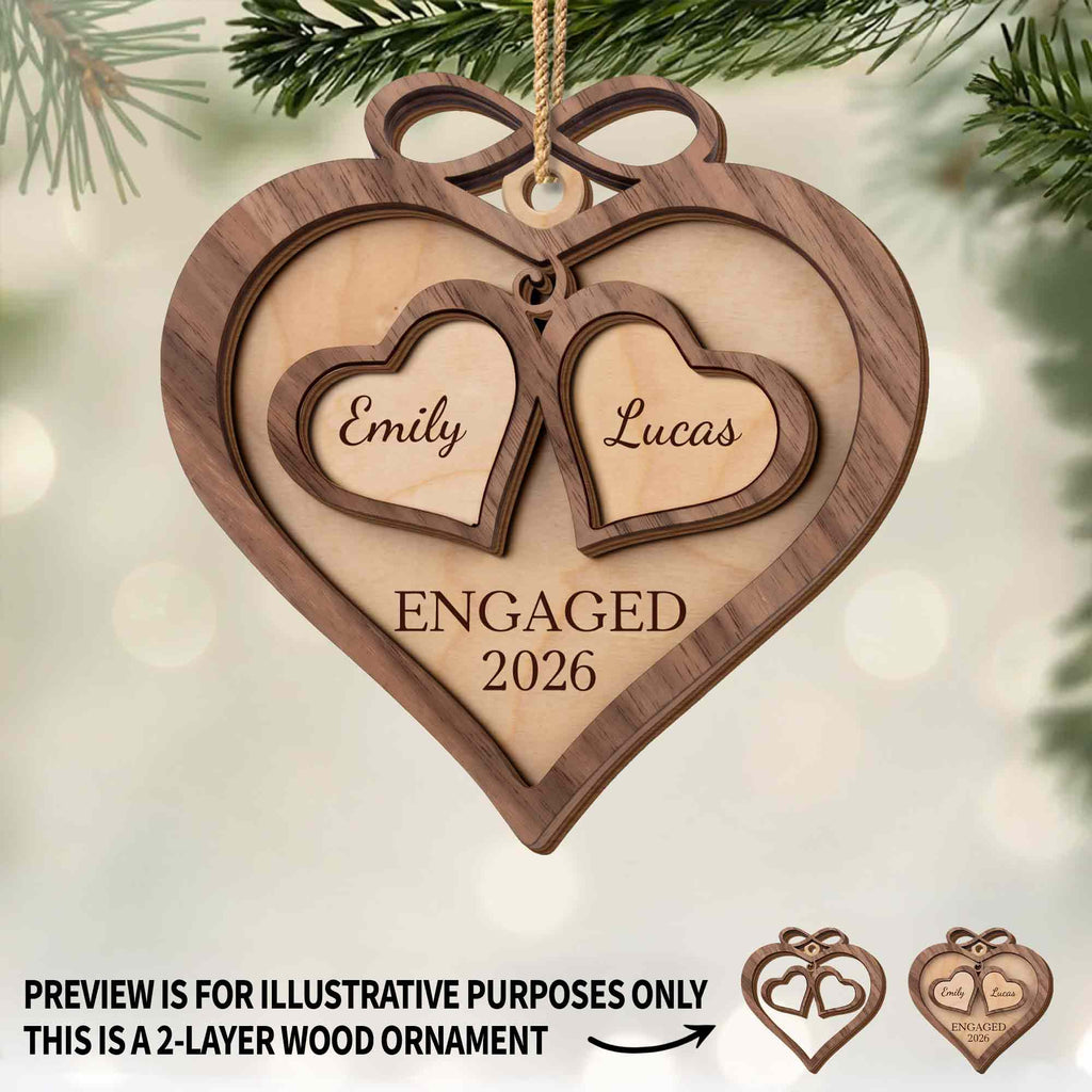 Engaged, Personalized Wood Ornament, Gift For Couples - 2
