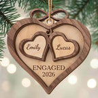 Engaged, Personalized Wood Ornament, Gift For Couples - 7