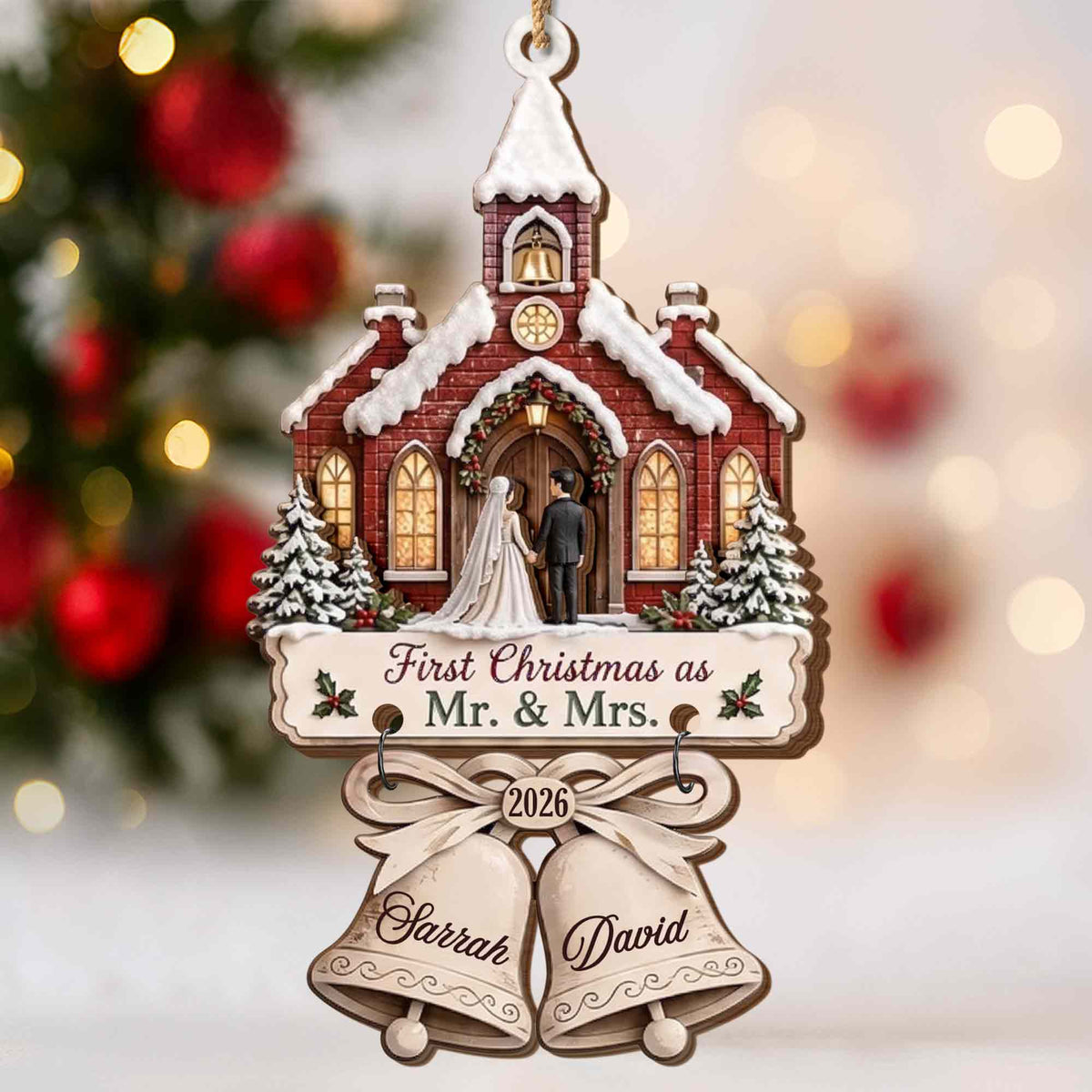 First Christmas As Mr. & Mrs., Personalized Wooden Ornament, Couple Gift - 3