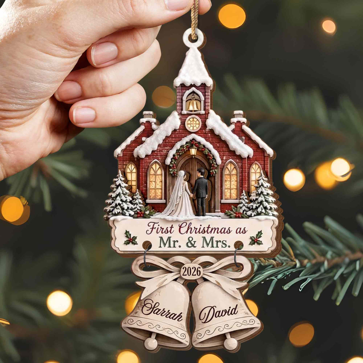 First Christmas As Mr. & Mrs., Personalized Wooden Ornament, Couple Gift - 4