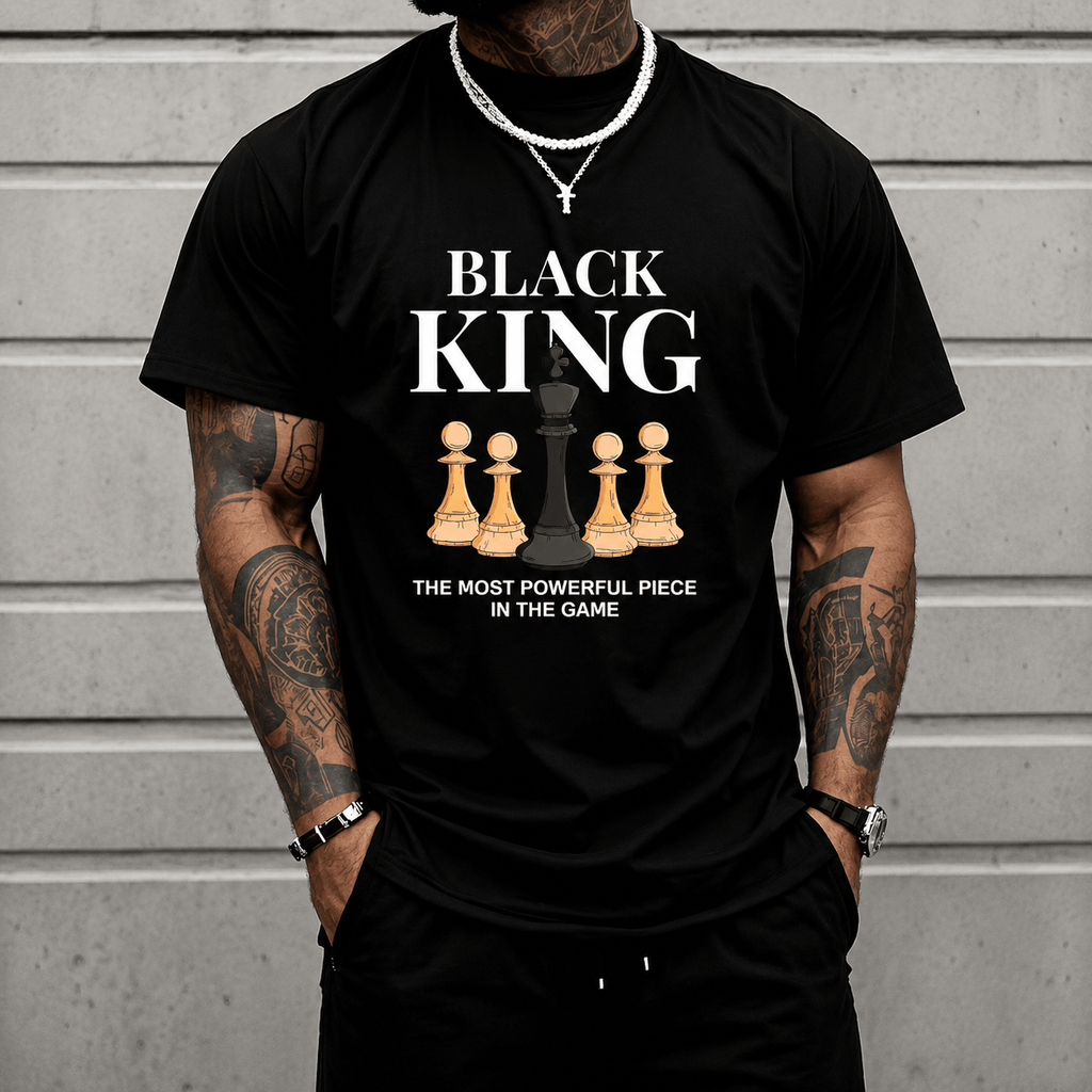 Men's Graphic T-Shirt with 'The Most Powerful Piece' Chess King Print, Breathable 100% Cotton Relaxed Fit Short Sleeve Tee