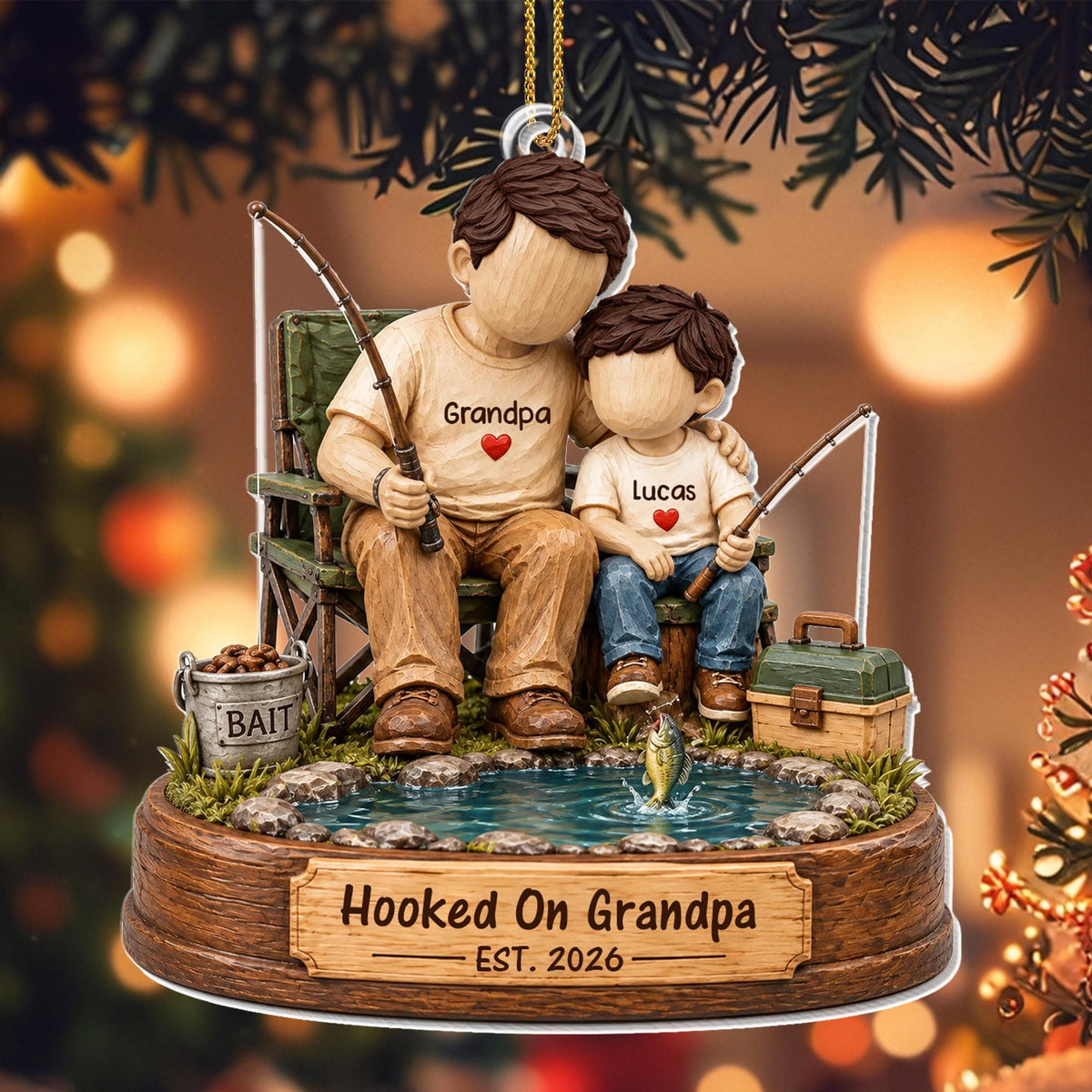 Hooked On Grandpa, Personalized Custom Acrylic Ornament, Gift For Grandpa - 1