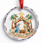 Our Savior Is Born, Personalized Circle Glass Ornament, Gift For Family - 12