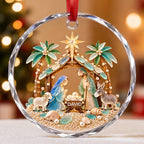 Our Savior Is Born, Personalized Circle Glass Ornament, Gift For Family - 3
