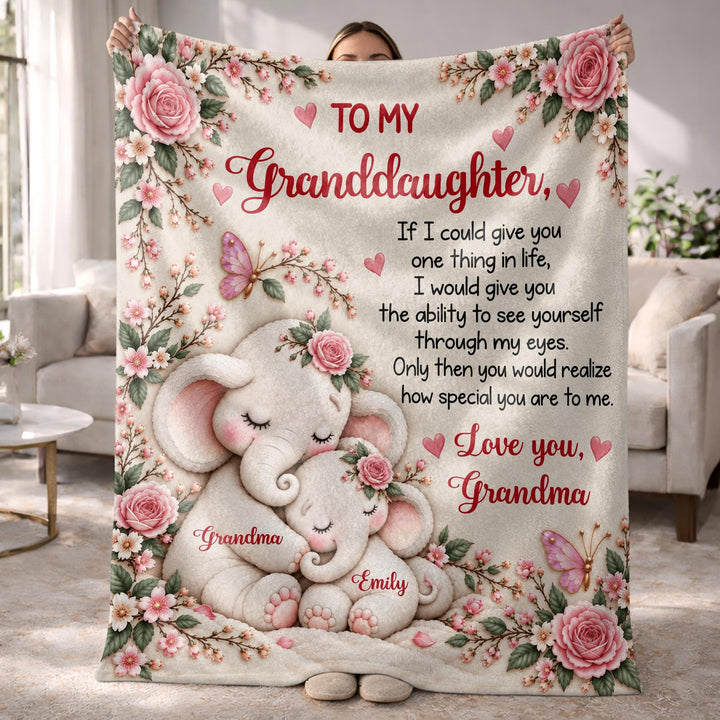 To My Granddaughter Elephant Blanket, Personalized Gift For Granddaughter