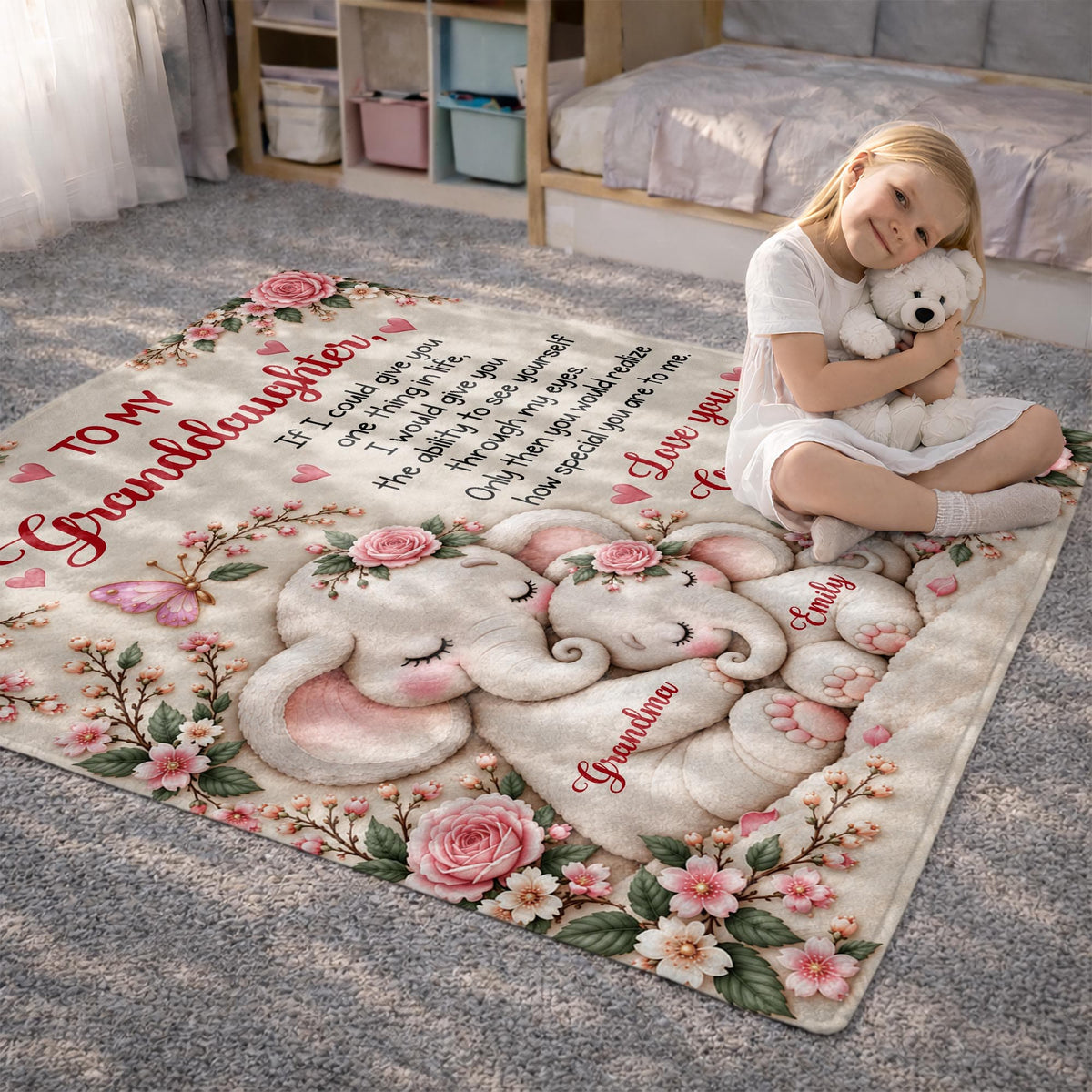 To My Granddaughter Elephant Blanket, Personalized Gift For Granddaughter - 3