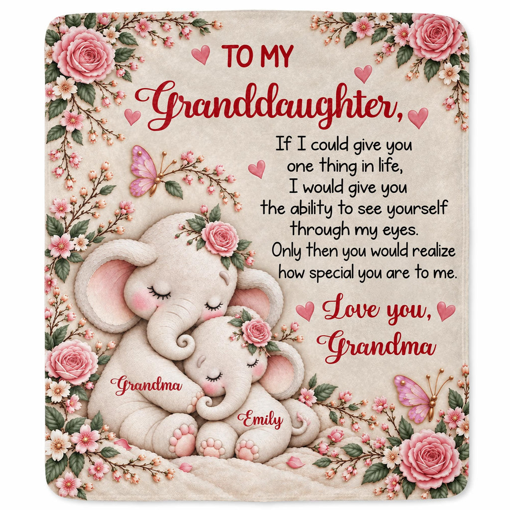To My Granddaughter Elephant Blanket, Personalized Gift For Granddaughter - 10