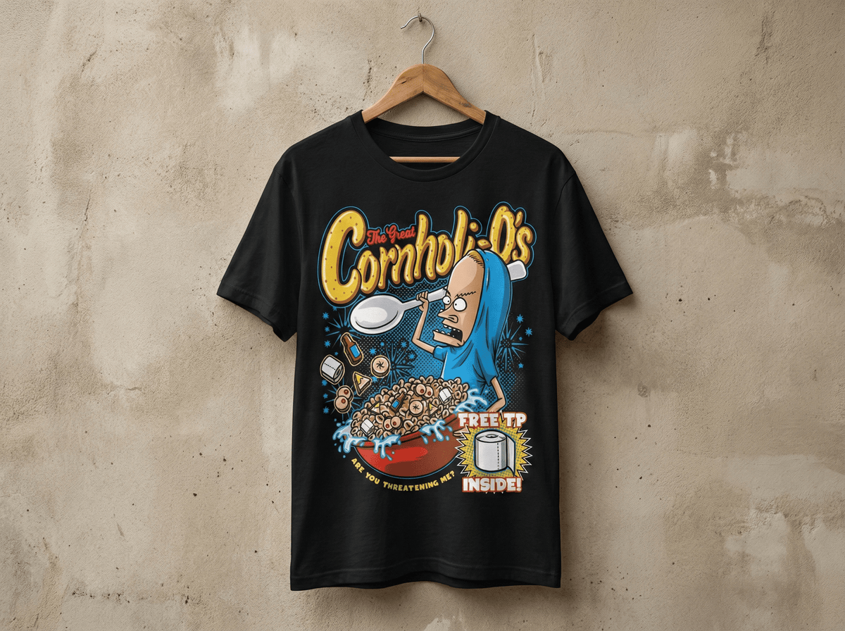 "Cornholi-O's" Beavis and Butthead Parody American Retro Black Short-Sleeved Unisex T-Shirt