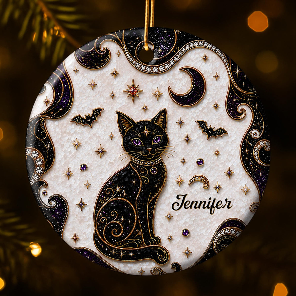 Mystical Black Cat Mosaic, Ceramic Ornament, Gift For Cat Lovers - 2