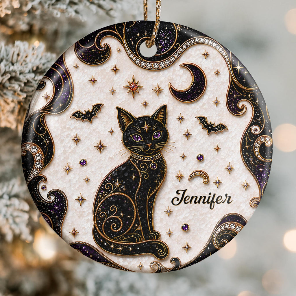 Mystical Black Cat Mosaic, Ceramic Ornament, Gift For Cat Lovers - 1