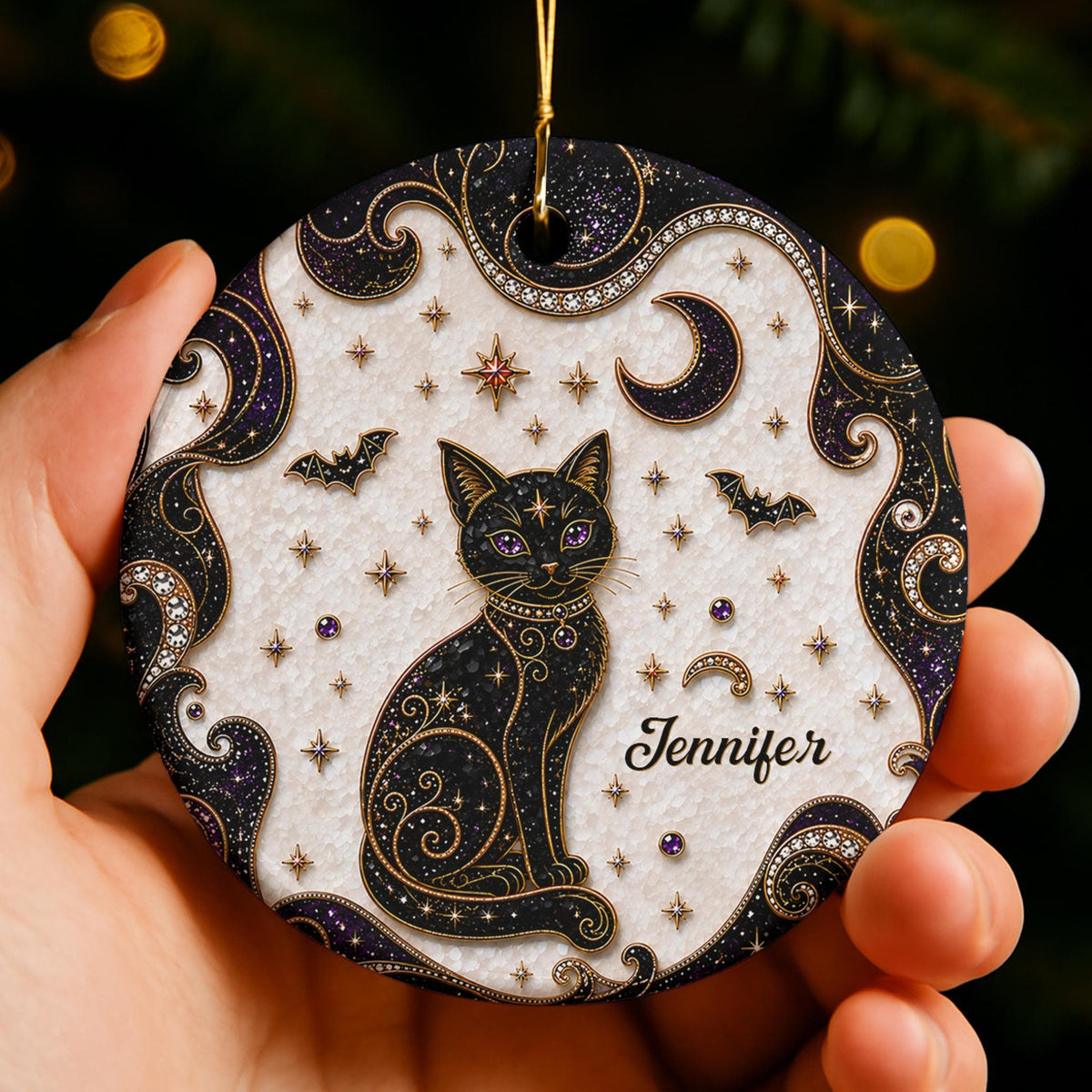 Mystical Black Cat Mosaic, Ceramic Ornament, Gift For Cat Lovers - 3