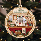 My Embroidery Room, Personalized Custom Wood Ornament, Gift For Crafters - 1
