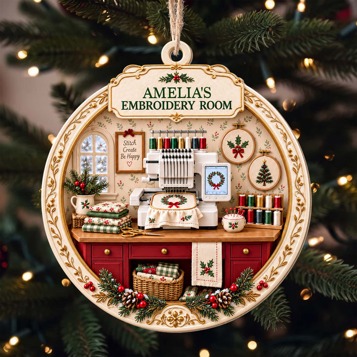My Embroidery Room, Personalized Custom Wood Ornament, Gift For Crafters