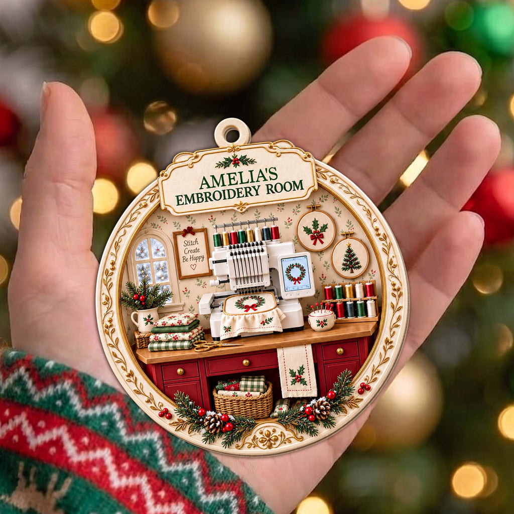 My Embroidery Room, Personalized Custom Wood Ornament, Gift For Crafters - 3