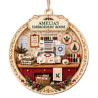 My Embroidery Room, Personalized Custom Wood Ornament, Gift For Crafters - 13