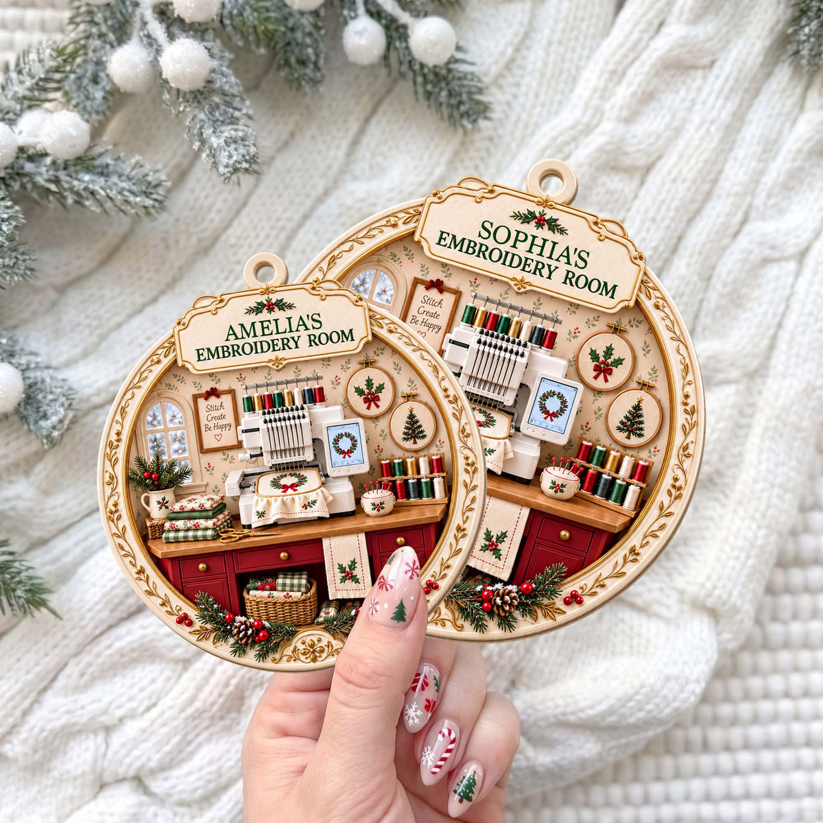 My Embroidery Room, Personalized Custom Wood Ornament, Gift For Crafters - 5