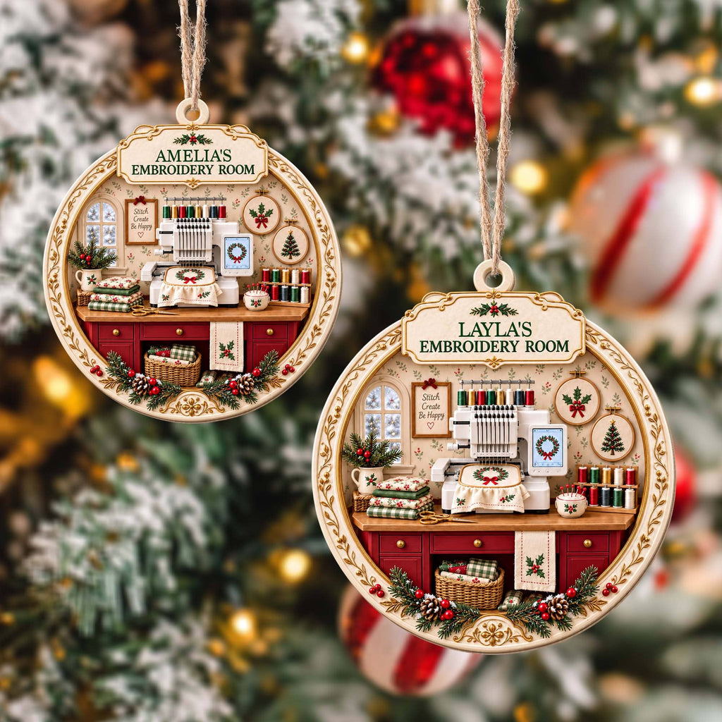 My Embroidery Room, Personalized Custom Wood Ornament, Gift For Crafters - 8