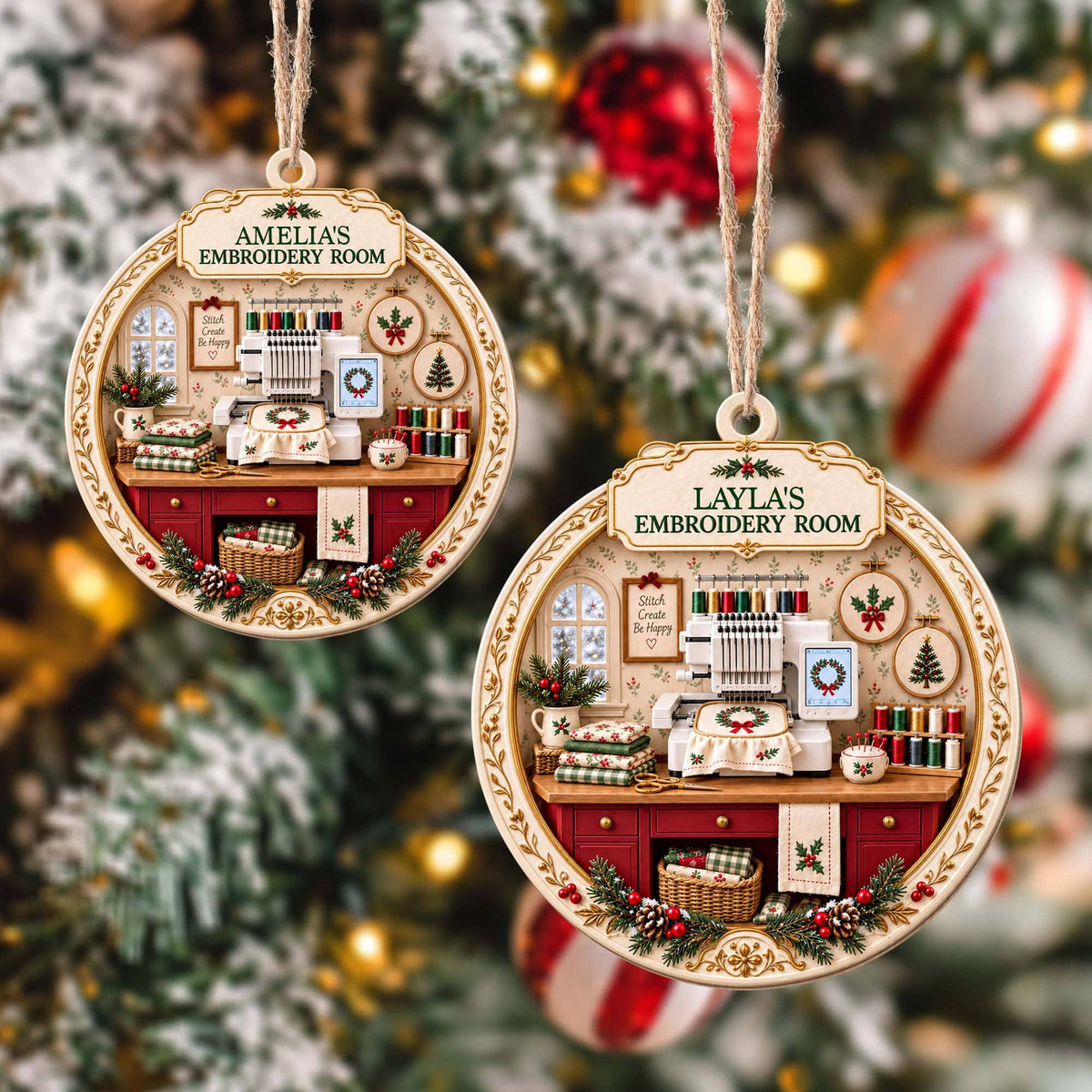 My Embroidery Room, Personalized Custom Wood Ornament, Gift For Crafters - 8