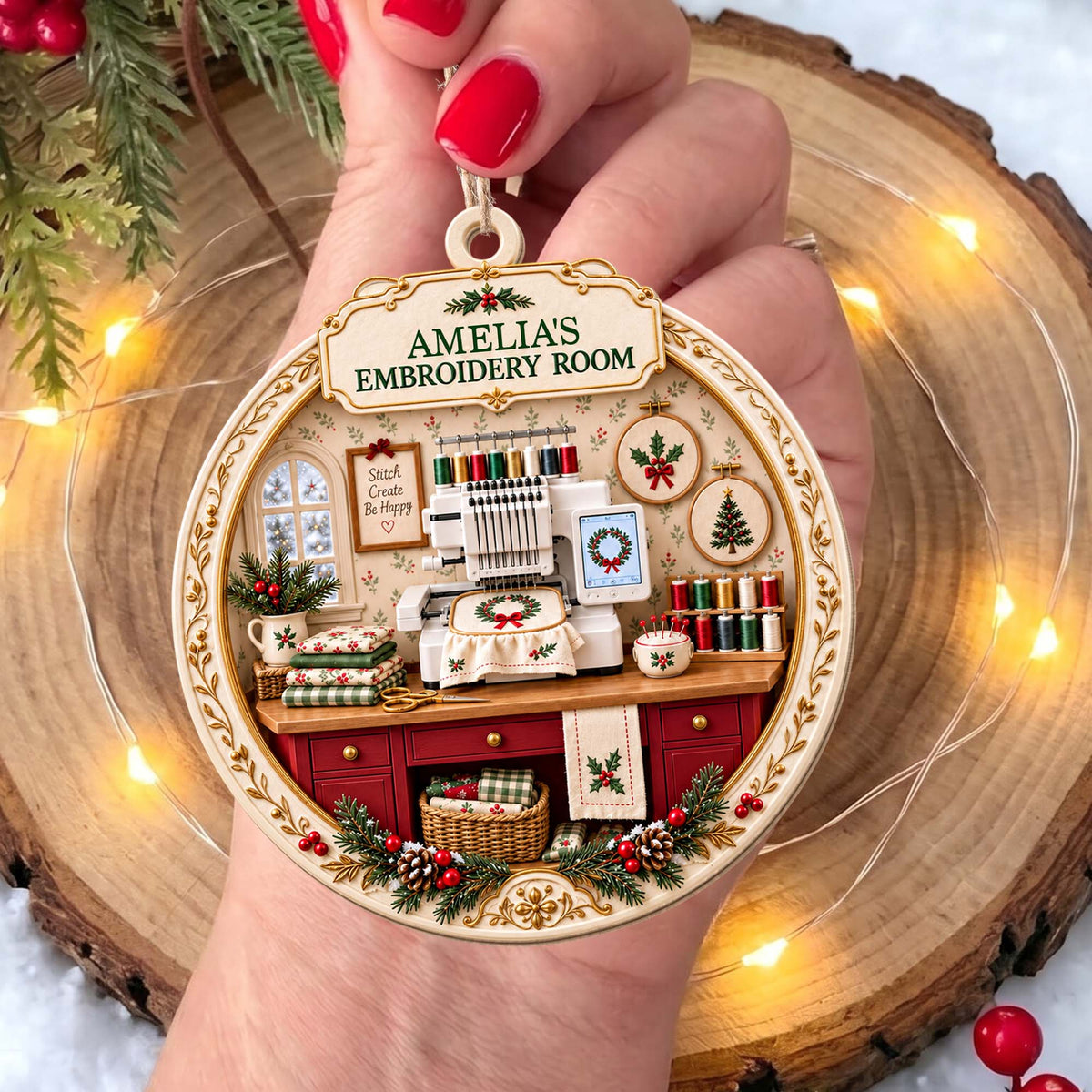 My Embroidery Room, Personalized Custom Wood Ornament, Gift For Crafters - 9