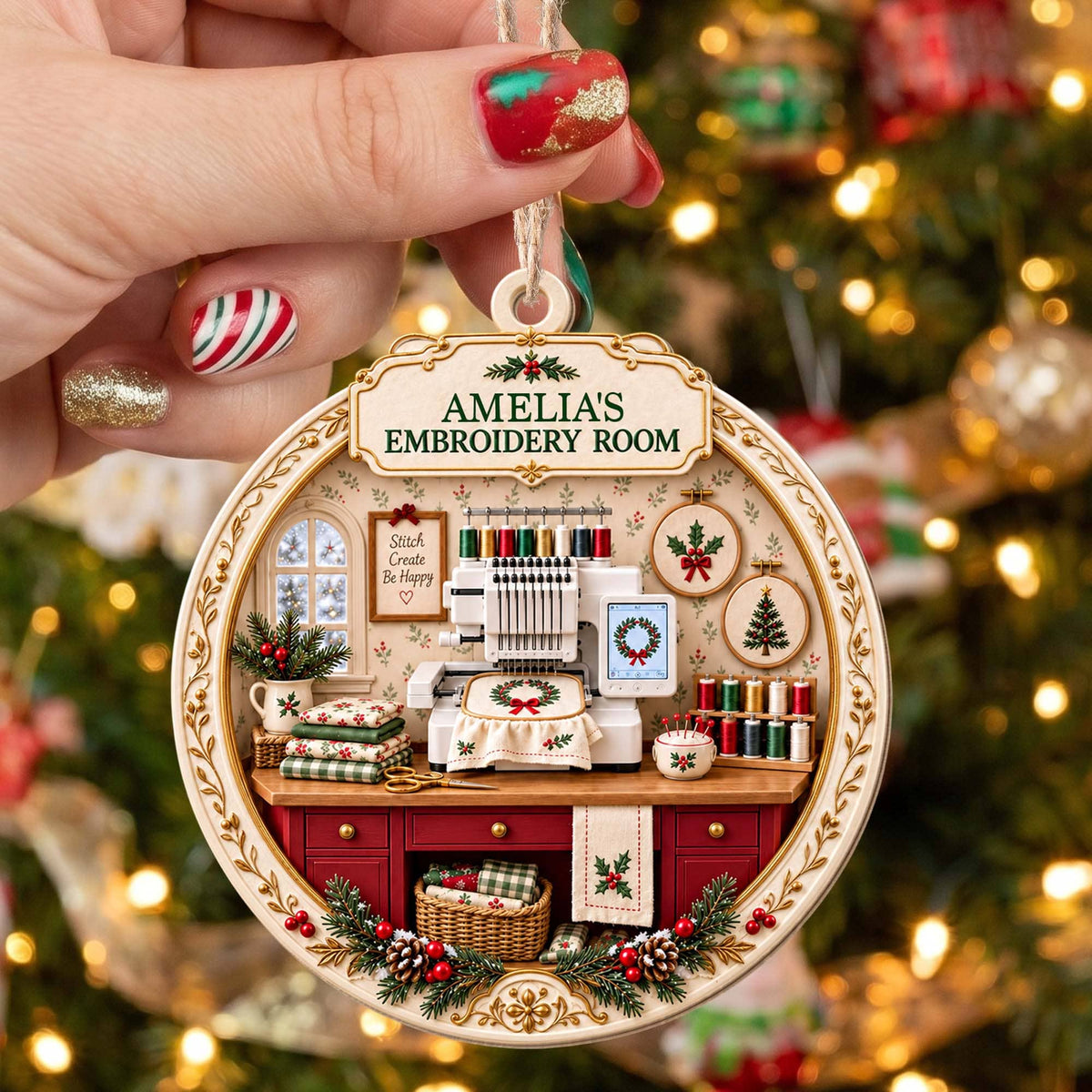 My Embroidery Room, Personalized Custom Wood Ornament, Gift For Crafters - 11