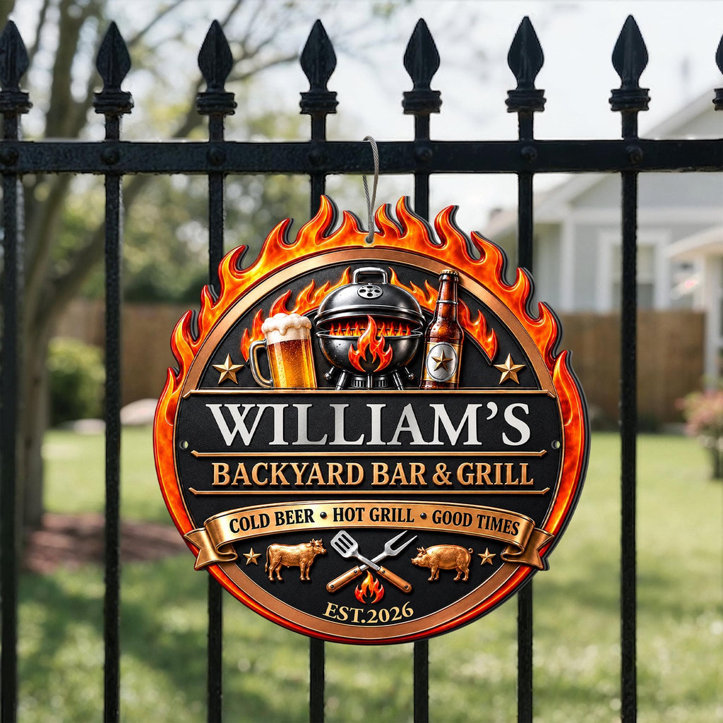 My Backyard Bar & Grill, Personalized Metal Sign, Gift For Dad And BBQ Lovers - 8