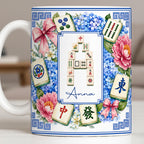 Mahjong Letter And Floral Initial, Personalized Coffee Mug, Gift For Mahjong Lovers - 10