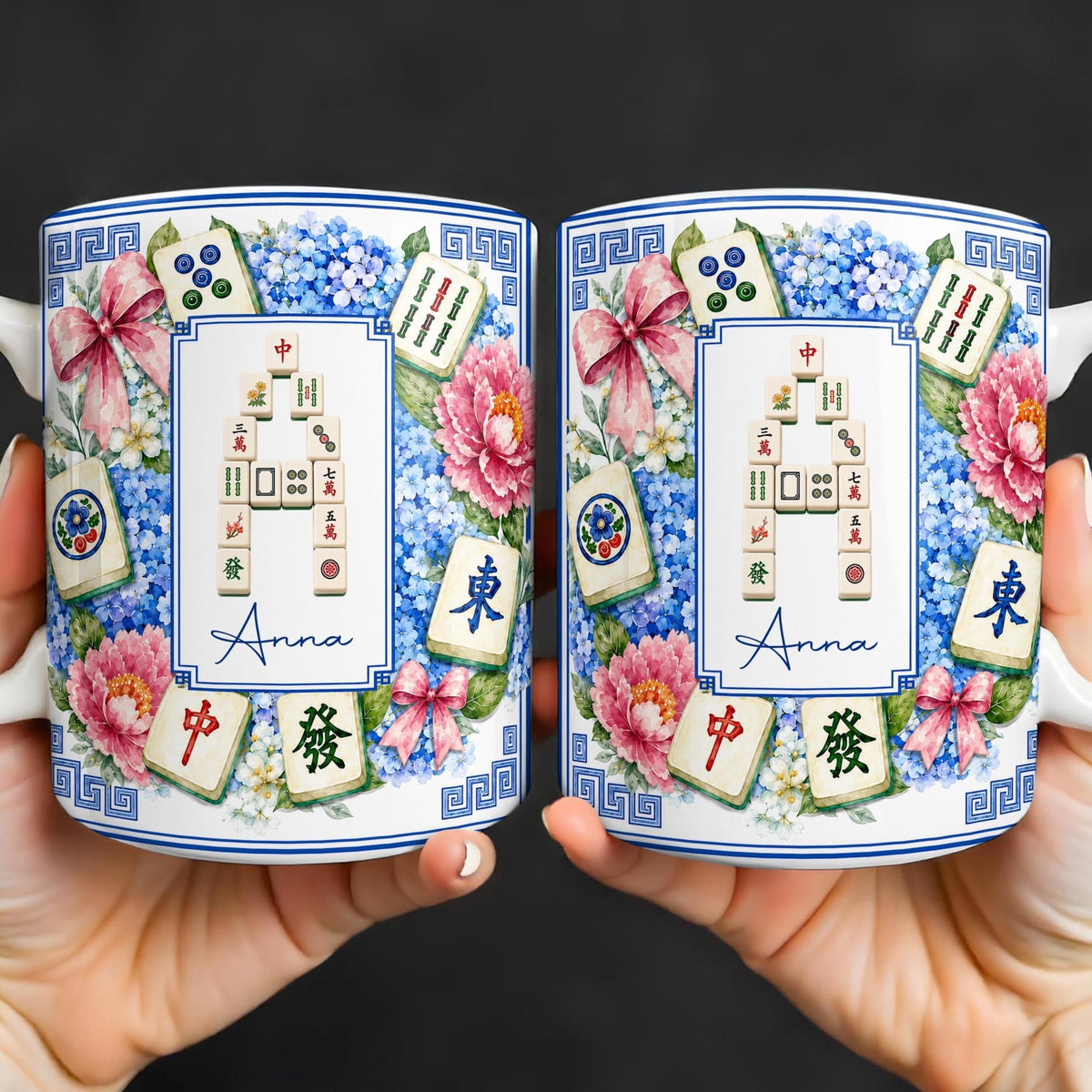 Mahjong Letter And Floral Initial, Personalized Coffee Mug, Gift For Mahjong Lovers - 4