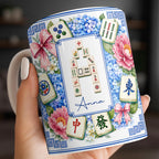 Mahjong Letter And Floral Initial, Personalized Coffee Mug, Gift For Mahjong Lovers - 5