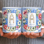 Mahjong Letter And Floral Initial, Personalized Coffee Mug, Gift For Mahjong Lovers - 6