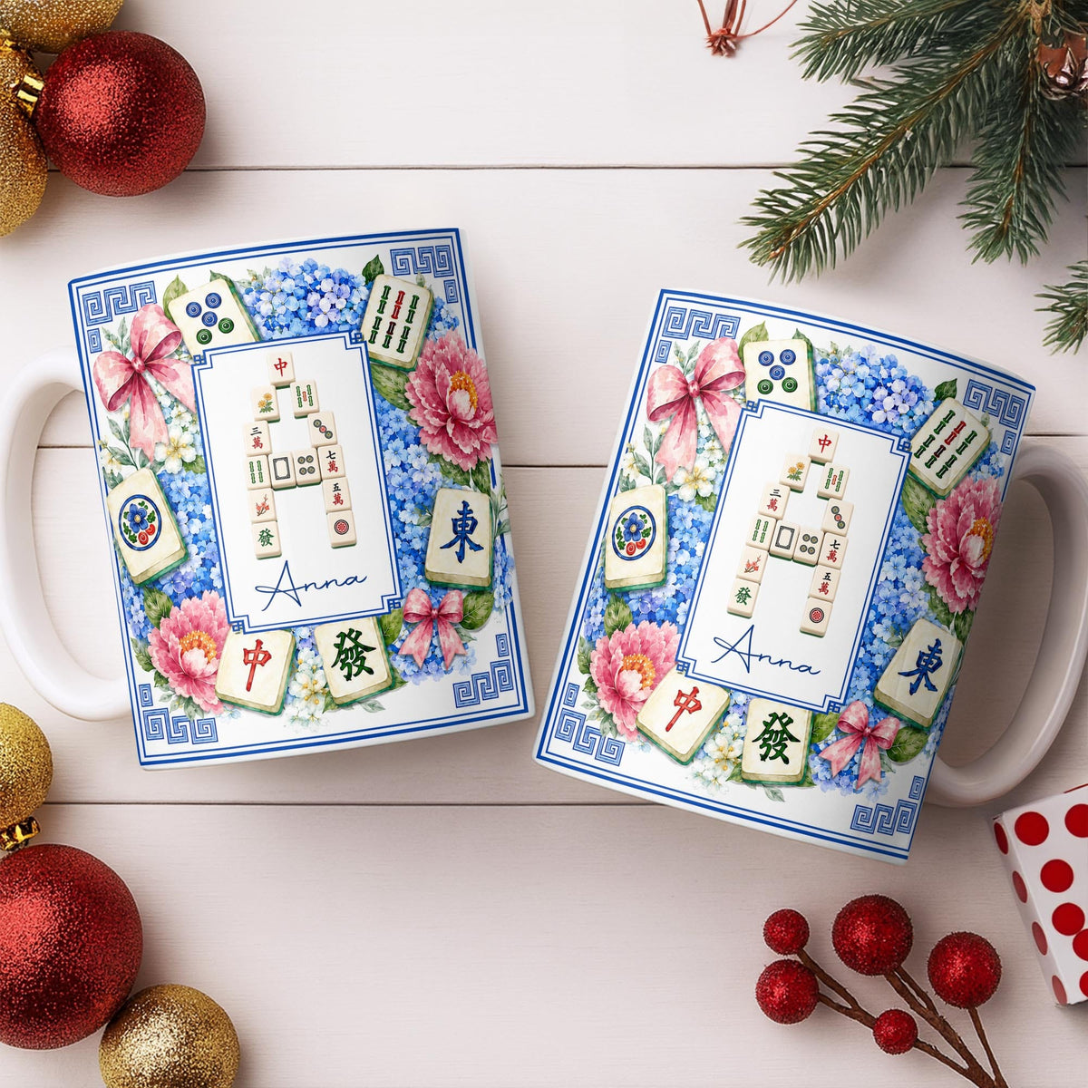 Mahjong Letter And Floral Initial, Personalized Coffee Mug, Gift For Mahjong Lovers - 7