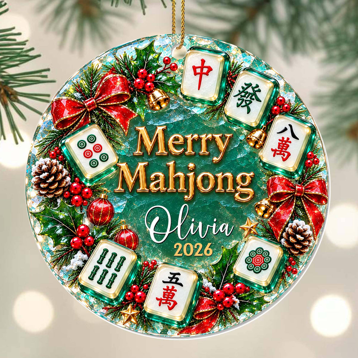 Merry Mahjong, Personalized Custom Acrylic Ornament, Gift For Mahjong Lovers - 3