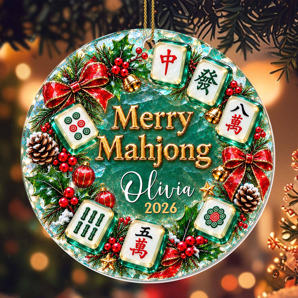 Merry Mahjong, Personalized Custom Acrylic Ornament, Gift For Mahjong Lovers - 1