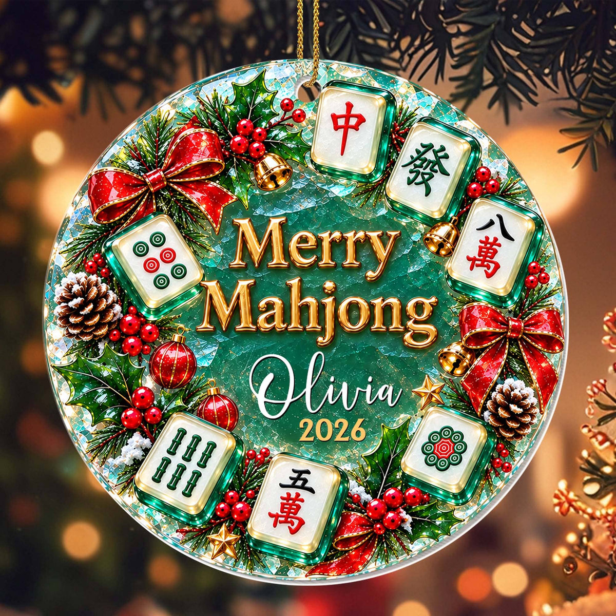 Merry Mahjong, Personalized Custom Acrylic Ornament, Gift For Mahjong Lovers - 1