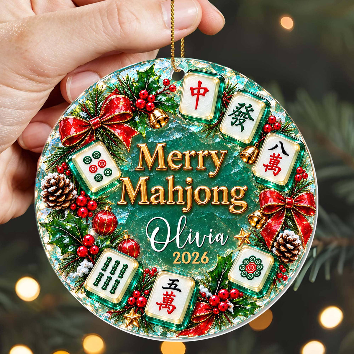 Merry Mahjong, Personalized Custom Acrylic Ornament, Gift For Mahjong Lovers - 5