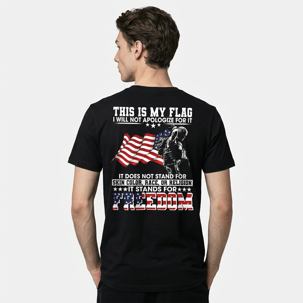 Vintage Patriotic American Flag & Soldier Print T-Shirt
