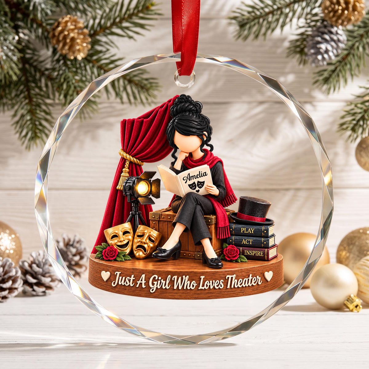 Just A Girl Who Loves Theater, Circle Glass Ornament, Gift For Actresses - 1