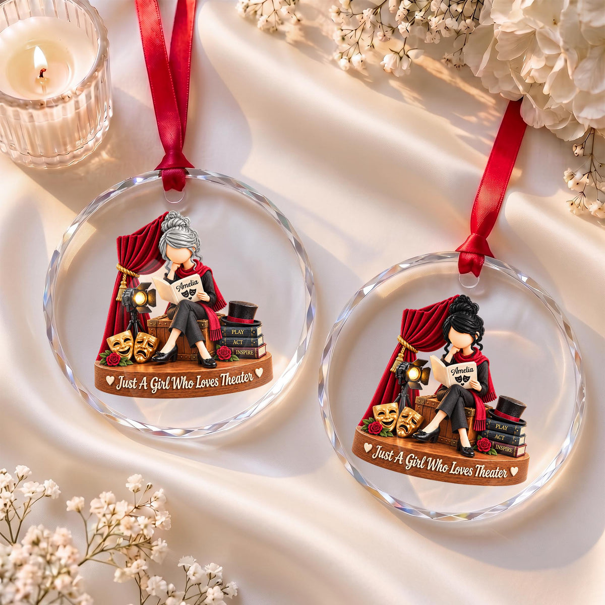 Just A Girl Who Loves Theater, Circle Glass Ornament, Gift For Actresses - 5