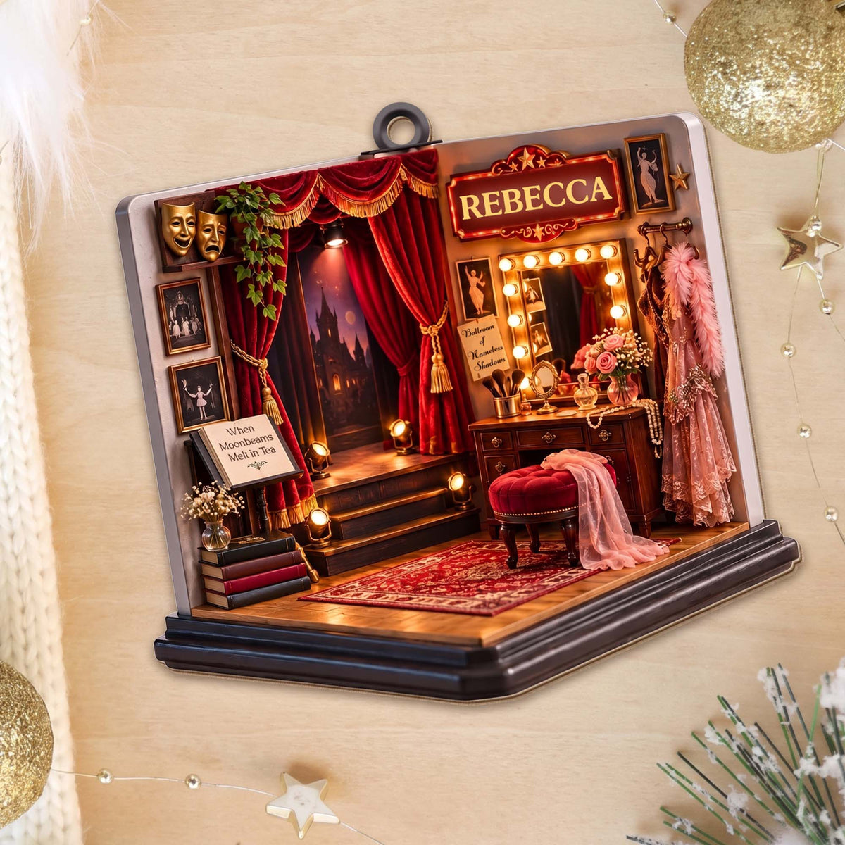 When Moonbeams Melt In Tea, Custom Wood Ornament, Gift For Theater Lovers - 11