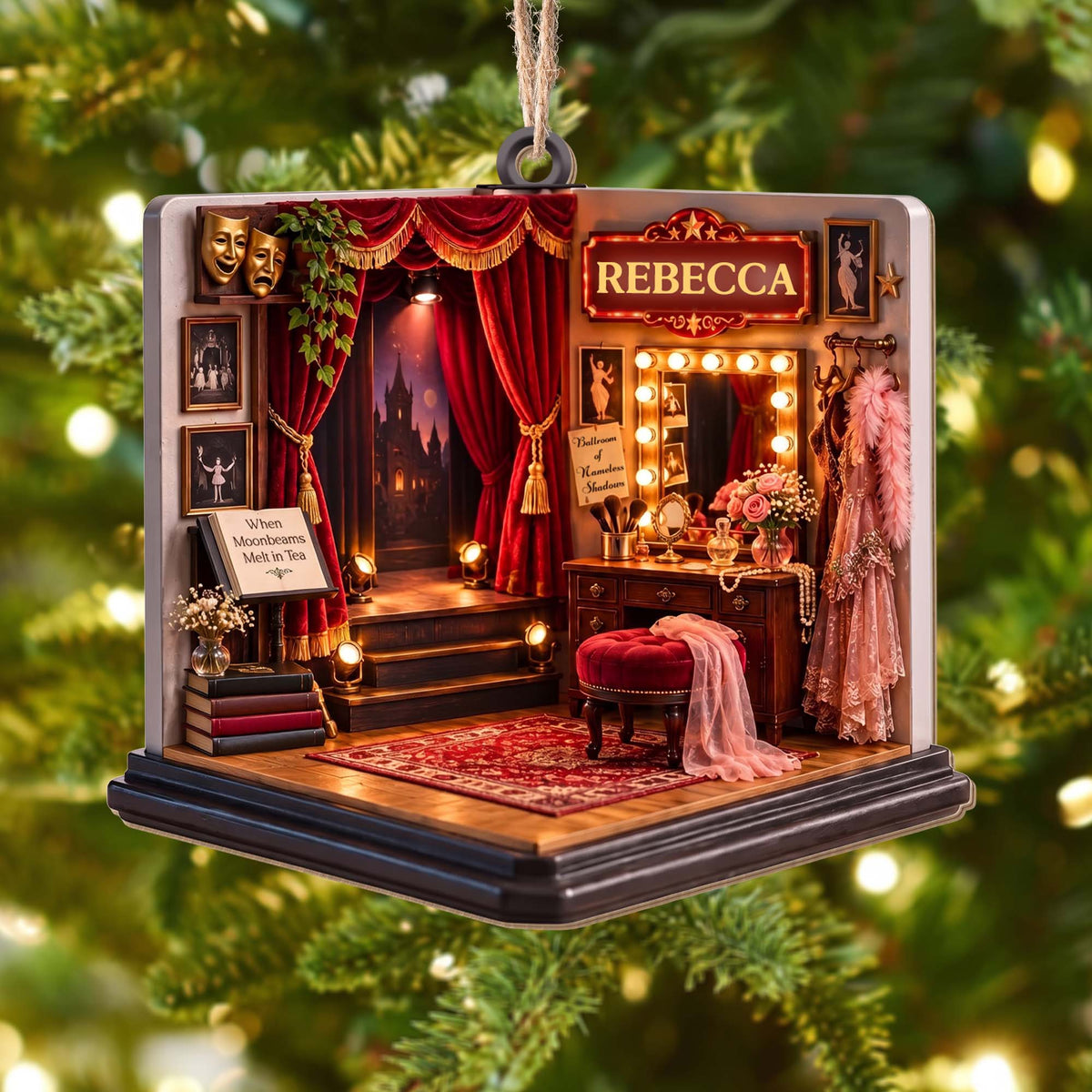 When Moonbeams Melt In Tea, Custom Wood Ornament, Gift For Theater Lovers - 1