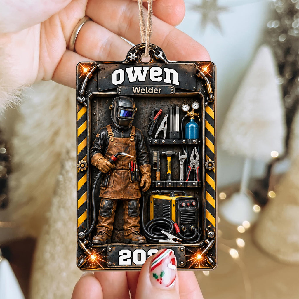 Welder, Personalized Custom Wood Ornament, Gift For Him And Welder Lovers - 4