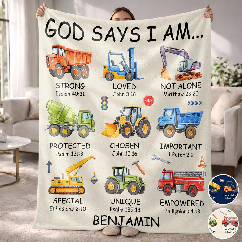 God Says I Am Construction Blanket, Personalized Gift For Kid Lovers - 1