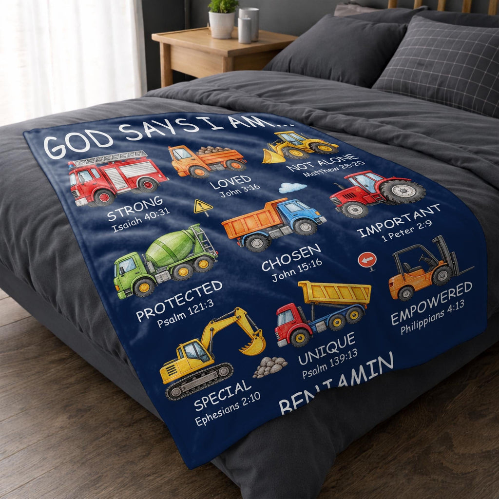 God Says I Am Construction Blanket, Personalized Gift For Kid Lovers - 7