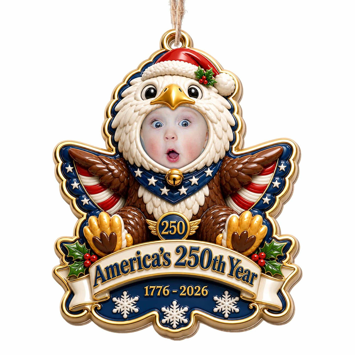 America's 250th Year Patriotic Eagle, Personalized Custom Wood Ornament, Gift For Grandkids - 13