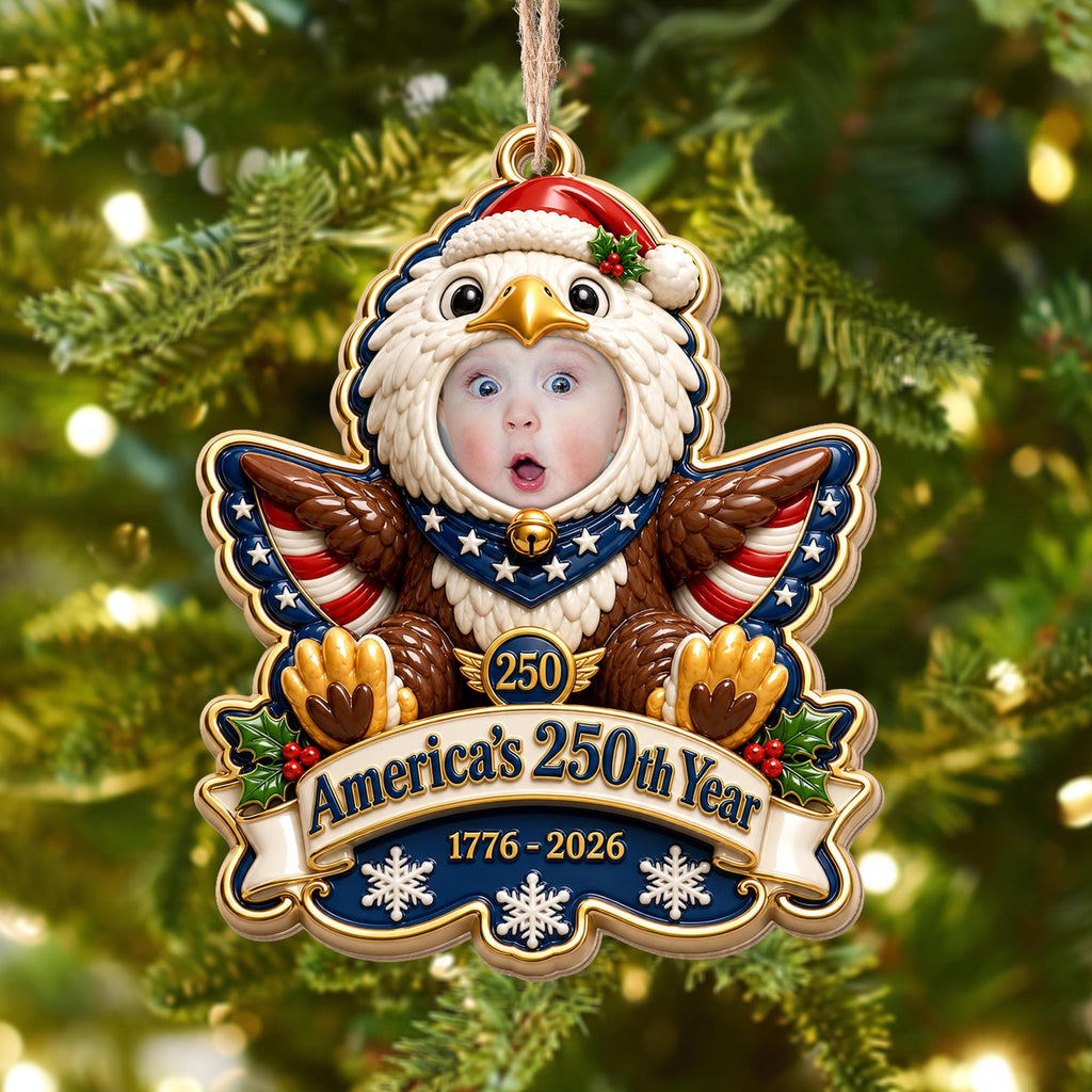 America's 250th Year Patriotic Eagle, Personalized Custom Wood Ornament, Gift For Grandkids - 4