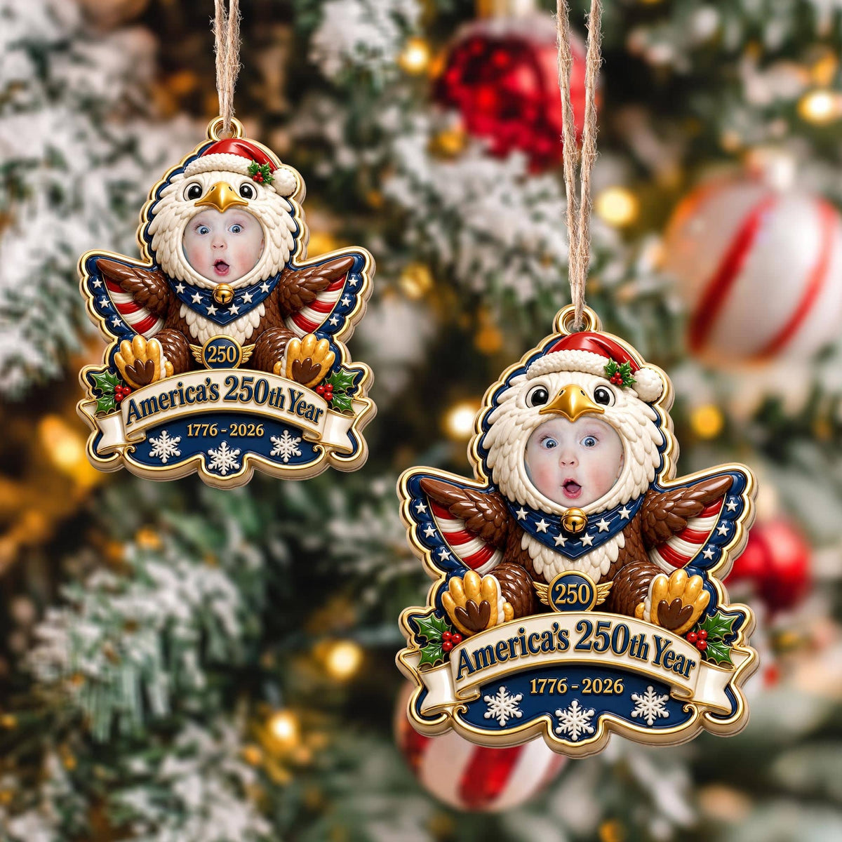 America's 250th Year Patriotic Eagle, Personalized Custom Wood Ornament, Gift For Grandkids - 8