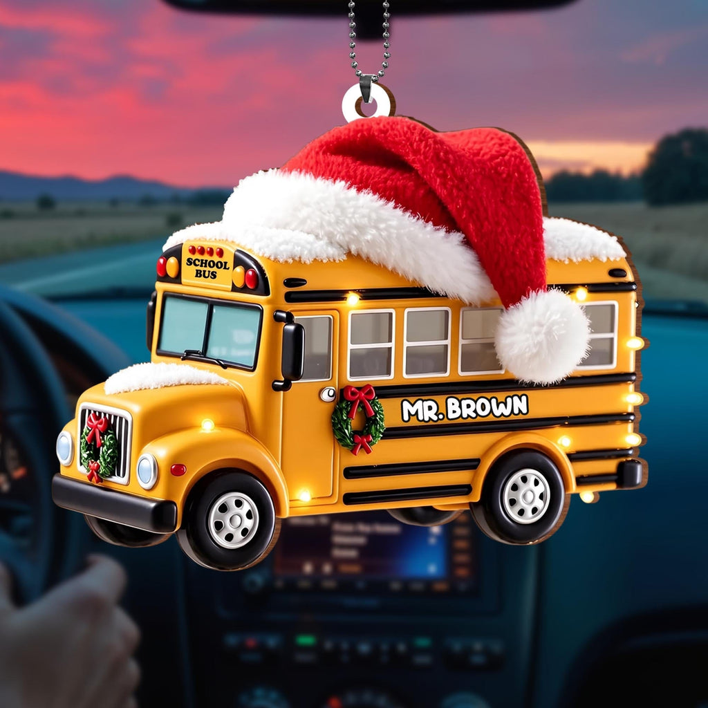 School Bus, Personalized Custom Wood Ornament, Gift For Bus Driver - 2