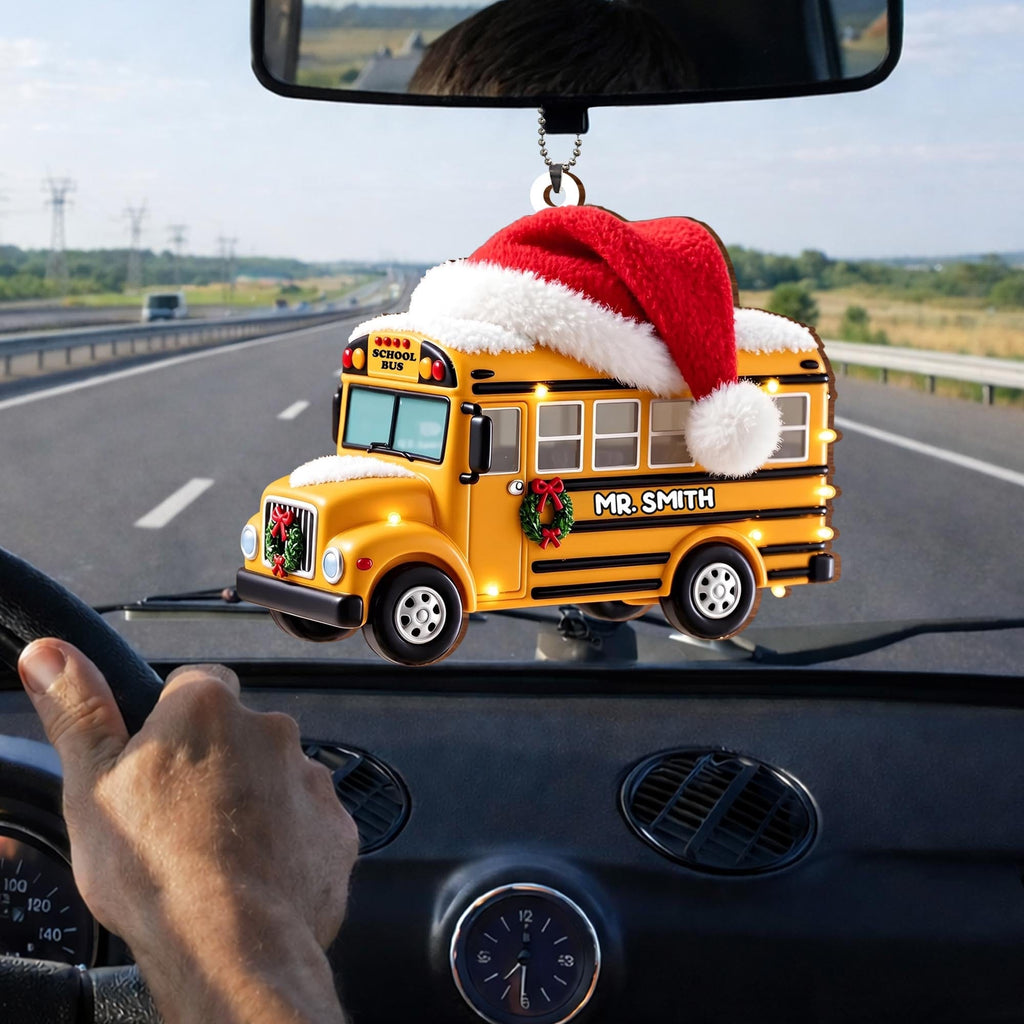 School Bus, Personalized Custom Wood Ornament, Gift For Bus Driver - 4