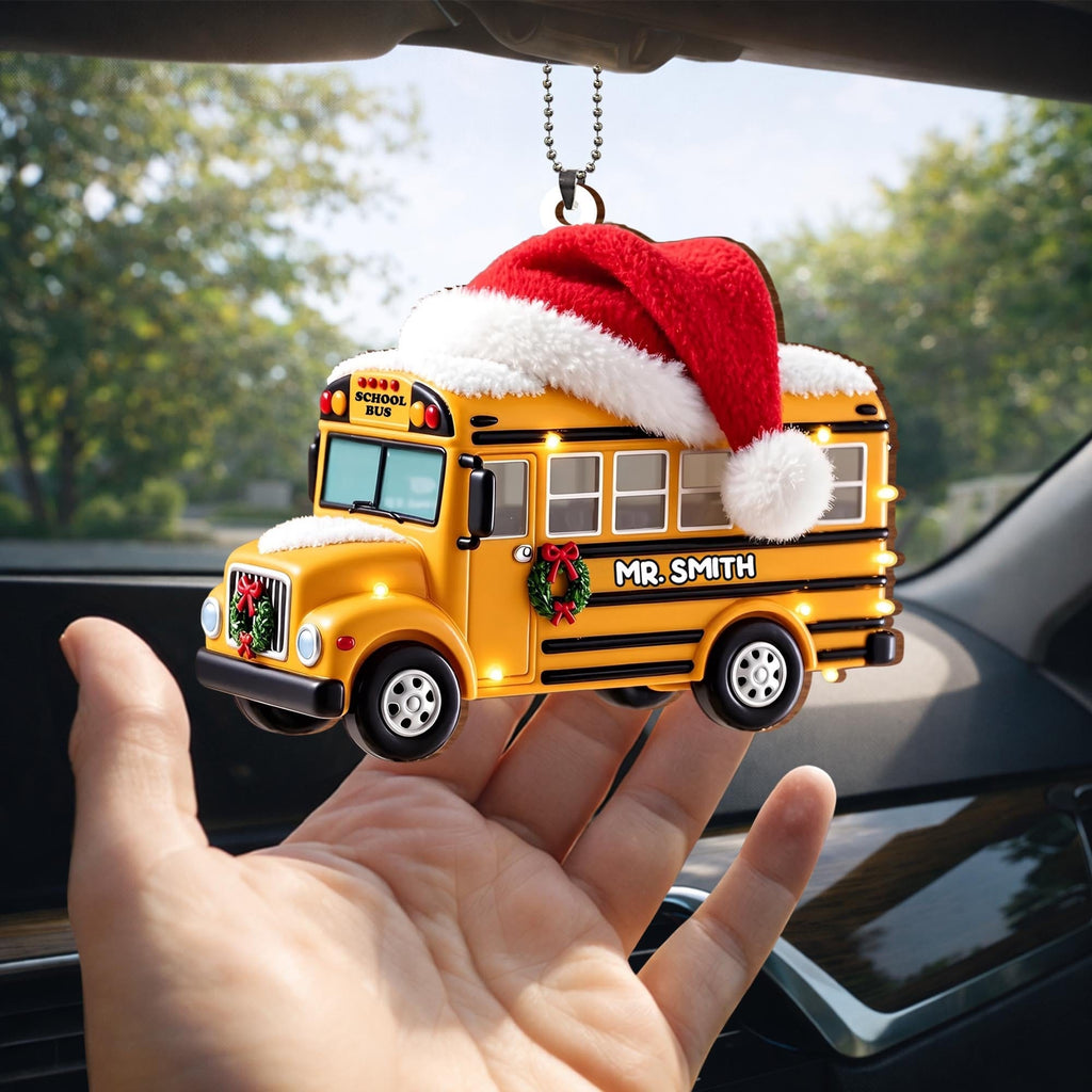 School Bus, Personalized Custom Wood Ornament, Gift For Bus Driver - 7