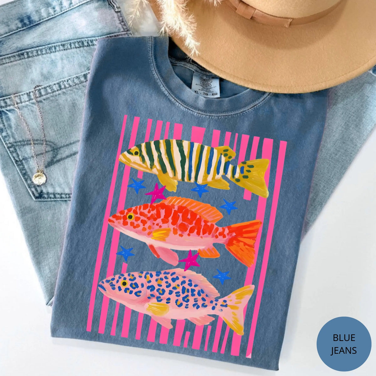 Preppy Fish Graphic T-Shirt | Colorful Summer Fishing Tee for Women Girls